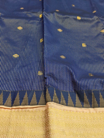 Traditional Royal Blue & Peach Semi Gadwal Saree for Festive Wear