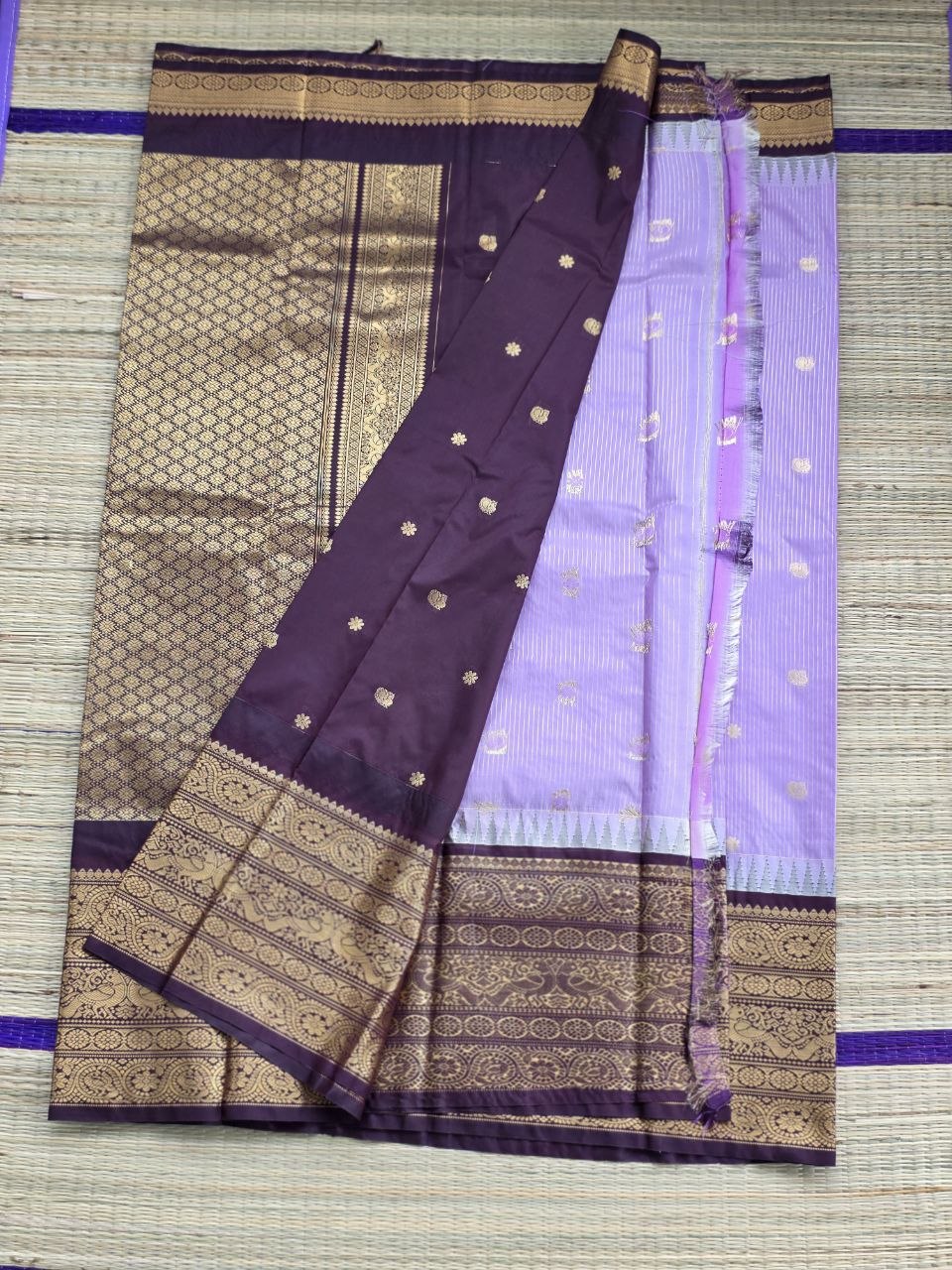 Twilight Grace Premium Semi Gadwal Saree – Lavender & Deep Brown