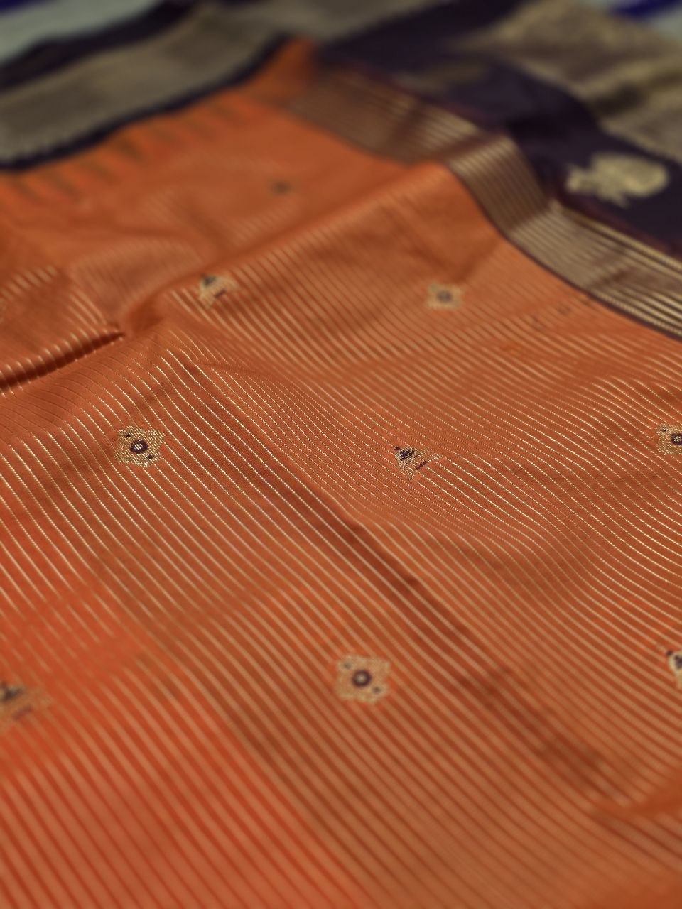Autumn Glow Premium Semi Gadwal Saree – Rust Orange with Coffee Brown Contrast | Dee Silks