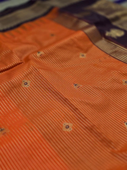 Autumn Glow Premium Semi Gadwal Saree – Rust Orange with Coffee Brown Contrast | Dee Silks