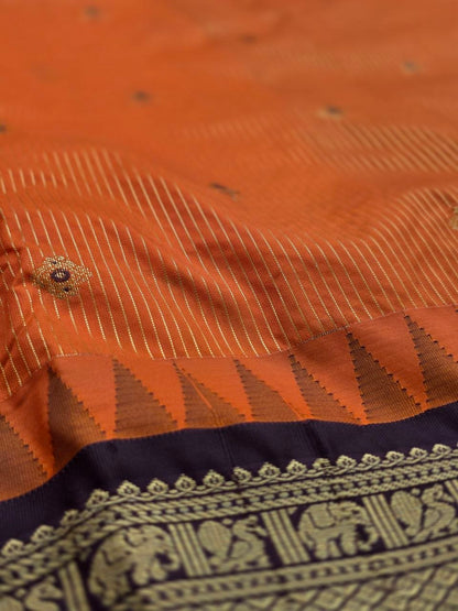 Autumn Glow Premium Semi Gadwal Saree – Rust Orange with Coffee Brown Contrast | Dee Silks