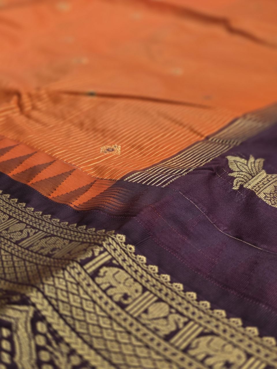 Autumn Glow Premium Semi Gadwal Saree – Rust Orange with Coffee Brown Contrast | Dee Silks