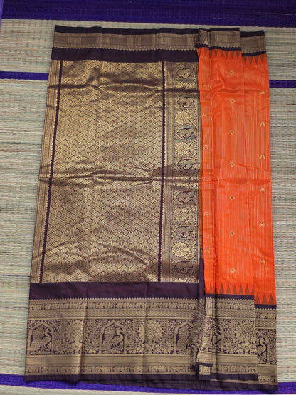 Autumn Glow Premium Semi Gadwal Saree – Rust Orange with Coffee Brown Contrast | Dee Silks