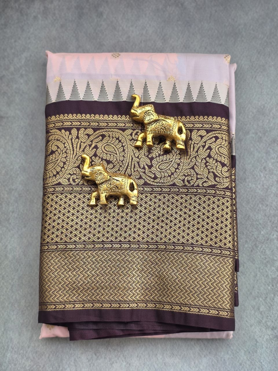 Rosewood Elegance Premium Semi Gadwal Saree – Dusty Rose with Rich Brown Contrast | Dee Silks
