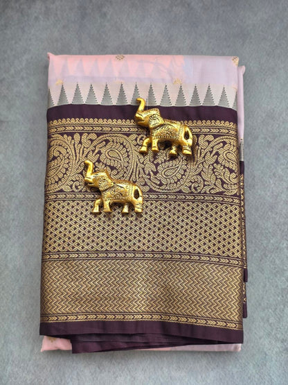 Rosewood Elegance Premium Semi Gadwal Saree – Dusty Rose with Rich Brown Contrast | Dee Silks